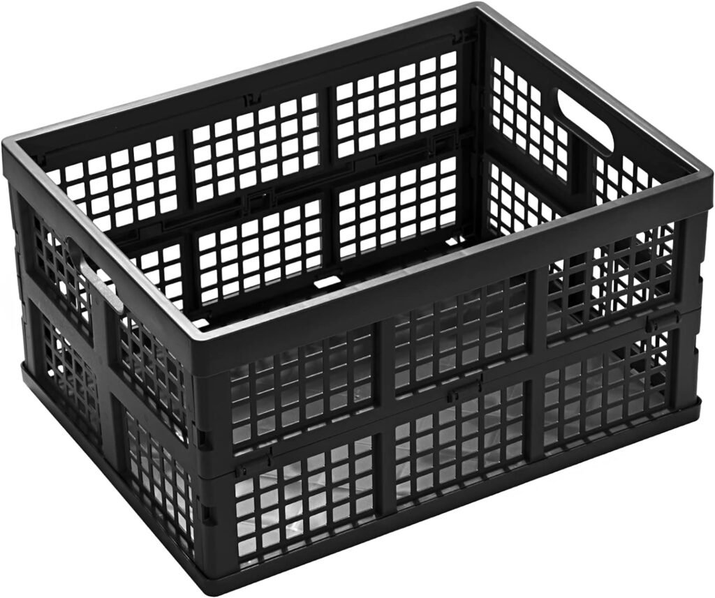 Eslite 34L Large Plastic Folding Storage Crates,Collapsible Crates for Storage,Pack of 3 (Grey)