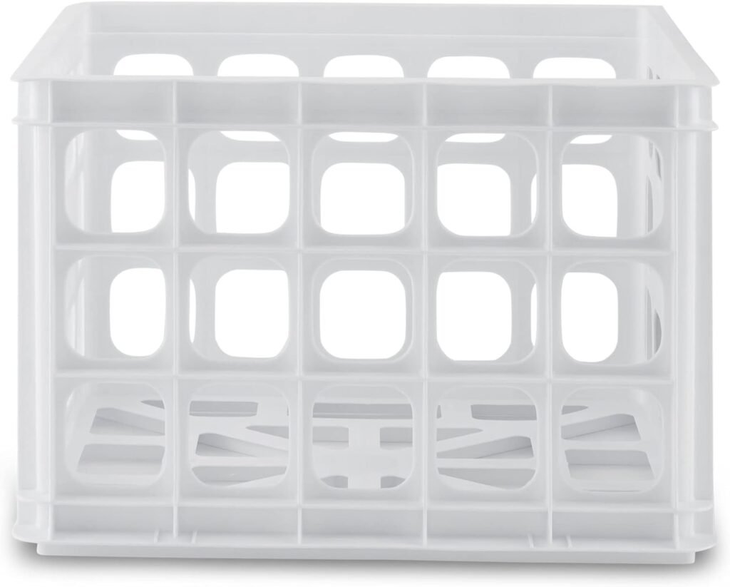 Sterilite Storage Crate, Stackable Plastic Bin Open Basket with Handles, Organize Home, Garage, Office, School, White, 1-Pack