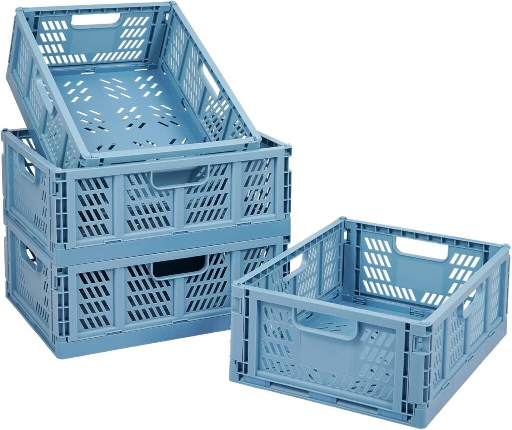 Phyllia 4 PC Baskets Plastic for Shelf Home Kitchen Storage Bin Organizer, Stackable Container Crate for Bedroom Bathroom Office Clothes Beauty(Blue, 13.3x10.2x5.1)