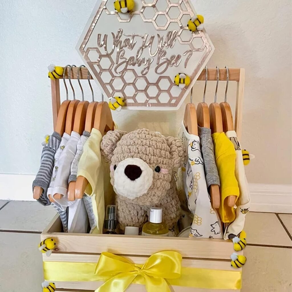 Wooden Baby Shower Crate Closet,Baby Basket with Handle,Baby Storage Crate Hamper,Baby Shower Gifts,Wooden Gift Crate,New Born Baby Gifts Basket for Girls Boys,Pregnancy Gifts for New Parents