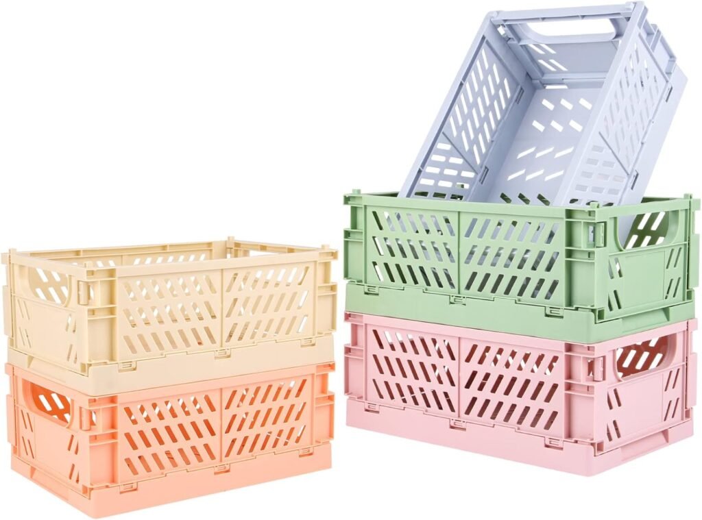 Yuroochii 5PCS Plastic Crate for Storage, Collapsible Crate, Medium Crate, Foldable Storage Bins for Home Kitchen and Office Organization, Bathroom Storage Supplies (9.8 x 6.5 x 3.8)