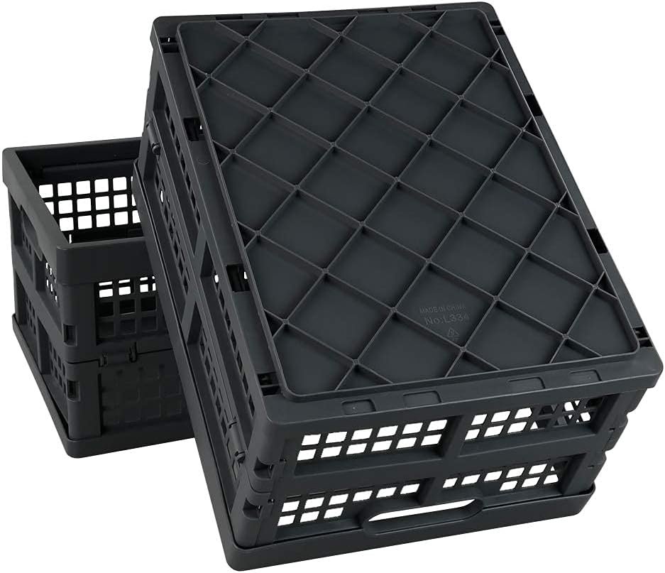 Idotry 3-PACK 15 L Plastic Stacking Folding Storage Crates, Stackable Collapsible Storage Basket