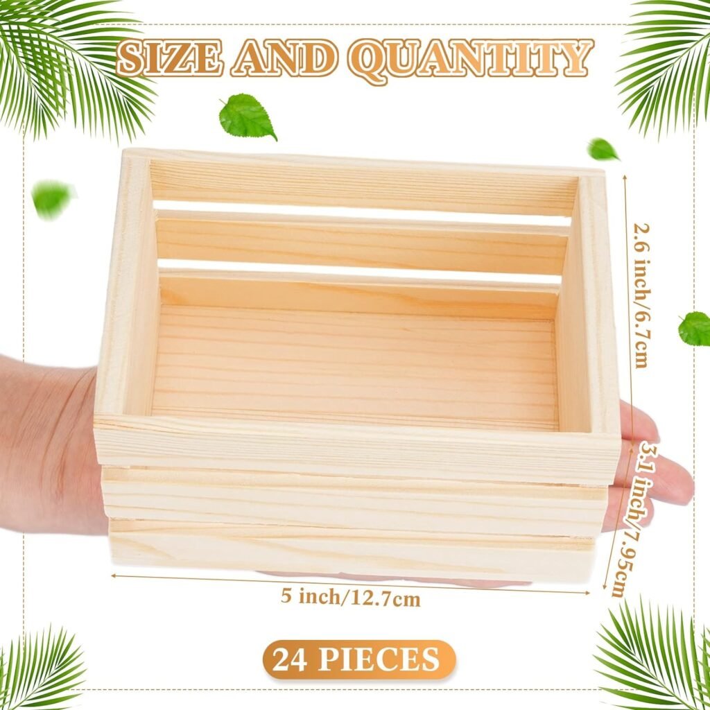 Roowest 24 Pcs Small Wooden Crates Wood Craft Nesting Wood Basket Unfinished Wooden Storage for Milk Wine Towel Toys Display Home Bathroom