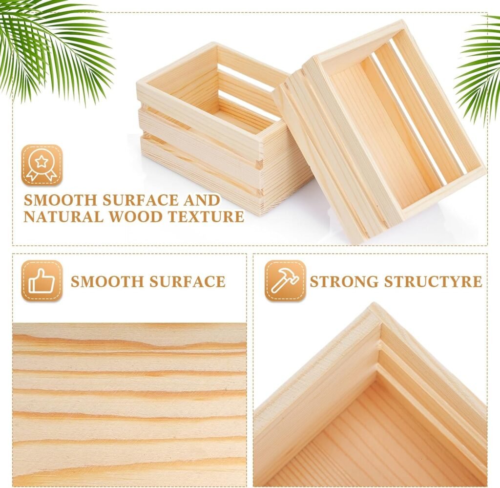 Roowest 24 Pcs Small Wooden Crates Wood Craft Nesting Wood Basket Unfinished Wooden Storage for Milk Wine Towel Toys Display Home Bathroom