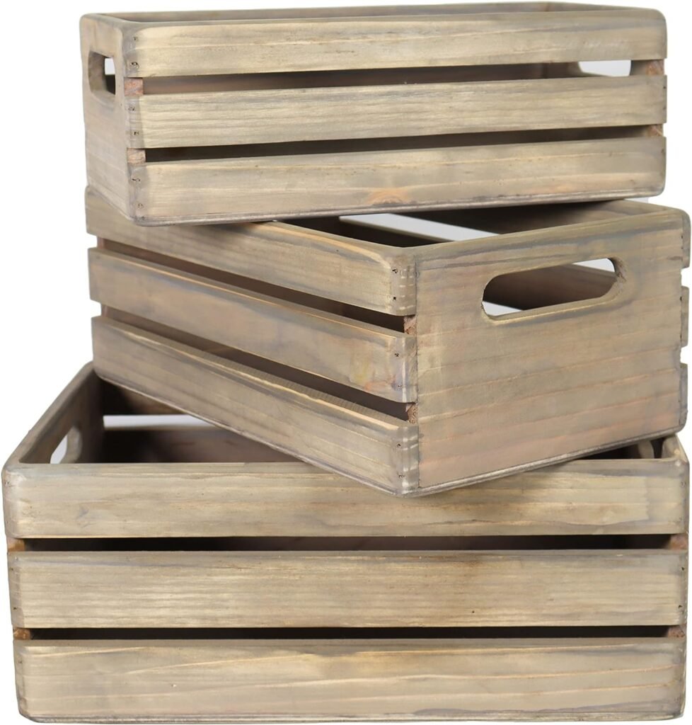 Rustic Wooden Nesting Box/Basket/Bins,Laundry Crates,Bottle  Fruits  Vegetables Storage Wooden Crate Boxes,Farmhouse Decor Crates