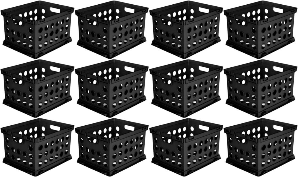 Sterilite File Crate, Stackable Plastic Storage Bin with Handles, Organize Files at Home, Garage, Office, School, Black, 6-Pack
