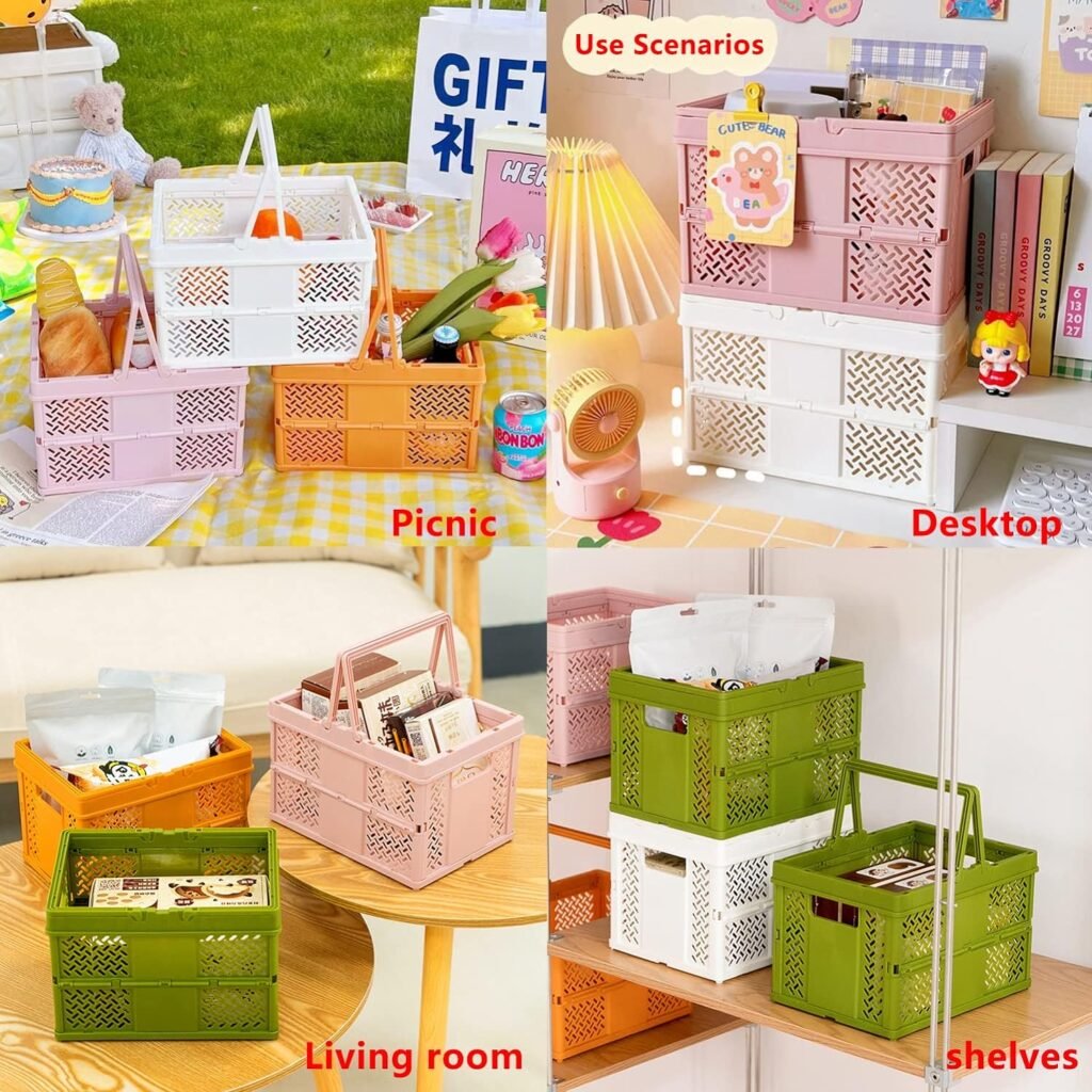 Xhwykzz 4 Pack Pastel Crates for Storage, Plastic Folding Basket, Colorful Small Storage Containers for Bedroom Office Classroom Bathroom Desktop Drawer Organizer Decor ( 9.8x6.5x3.8inch