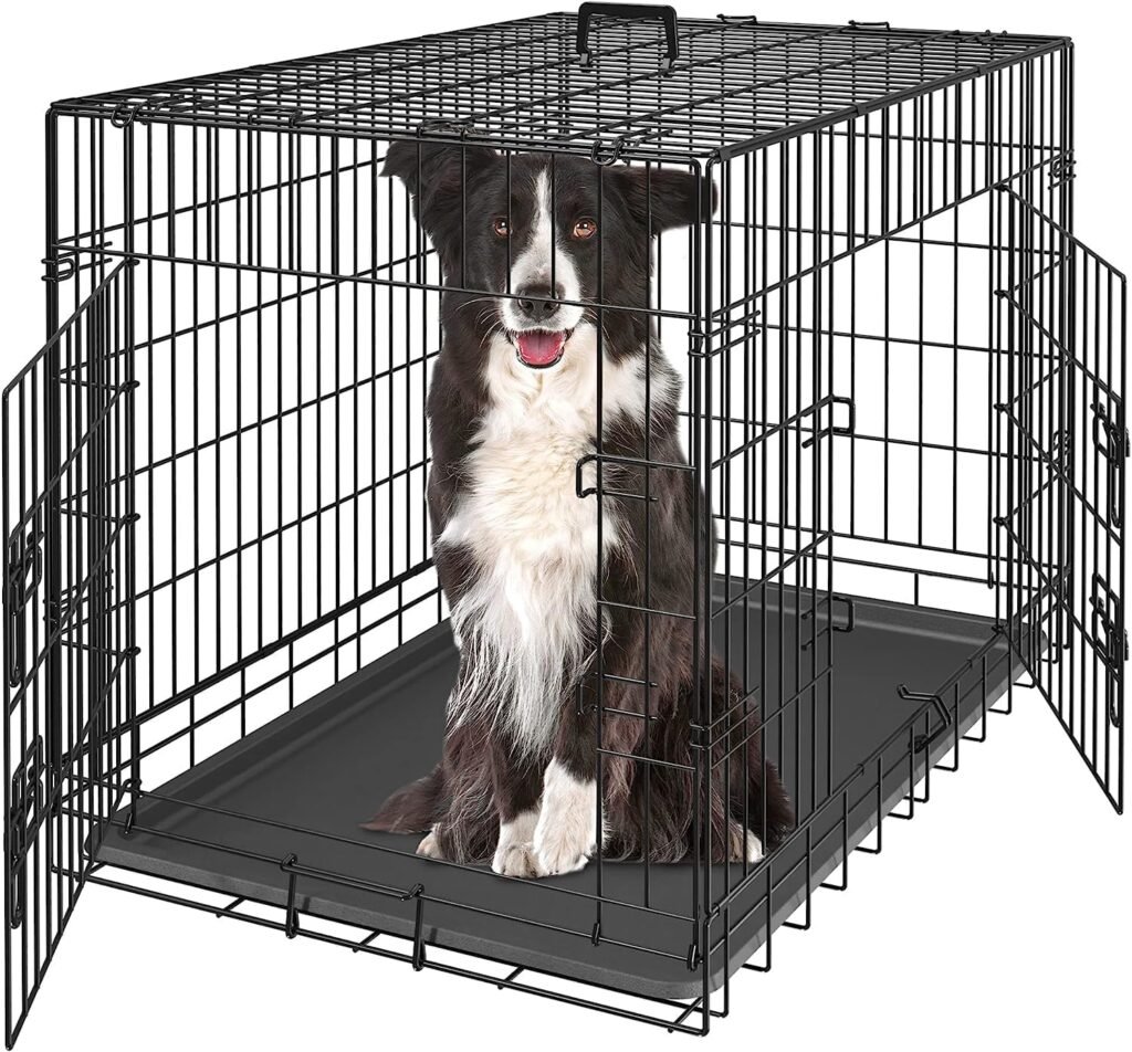 ZENY 30/36/42 Inch Dog Crate Double Door Folding Metal Dog or Pet Crate Kennel with Tray and Handle