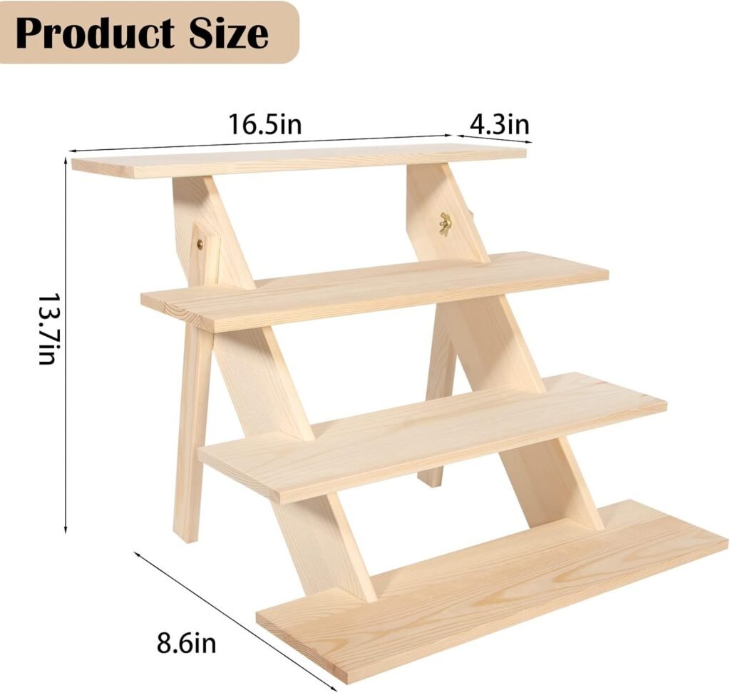 ZYP 4-Tier Wooden Retail Display Riser/ Stand Wood Cupcake Stands Tool Free Rustic Risers for Vendors Home Wedding Party