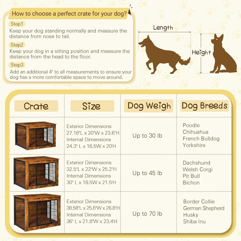 Bigrab Dog Crate Furniture with Thick Cushion, Side End Table Wooden Dog Cage with Double Doors, Chew-Resistant Dog Kennel Dog House Indoor for Small to Large Dog, S