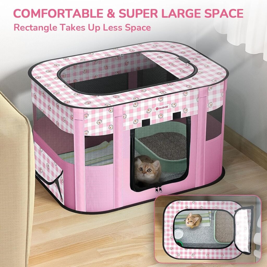 TASDISE Portable Pet Playpen,Foldable Exercise Play Tent Kennel Crate for Puppy Dog Yorkie Cat Bunny,Great for Indoor Outdoor Travel Camping Use,Come with Free Carring Case,600D Oxford, Large