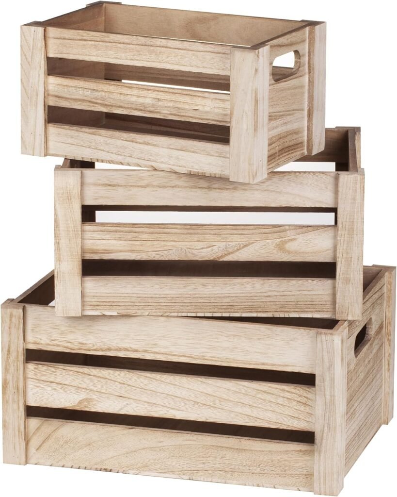 Uziass Wooden Storage Crates Set of 3,Modern Farmhouse Nesting Crates with Handles,Arts  Crafts,decorative box,Farmhouse Decor for Living Room, Bathroom,Kitchen  Bedroom