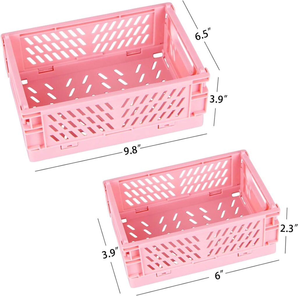 2-Pack Mini Foldable Plastic Baskets for Organizing and Storage, Collapsible Storage Crate for Home Kitchen Bedroom Bathroom Office (5.9x3.8x2.2, Blue)