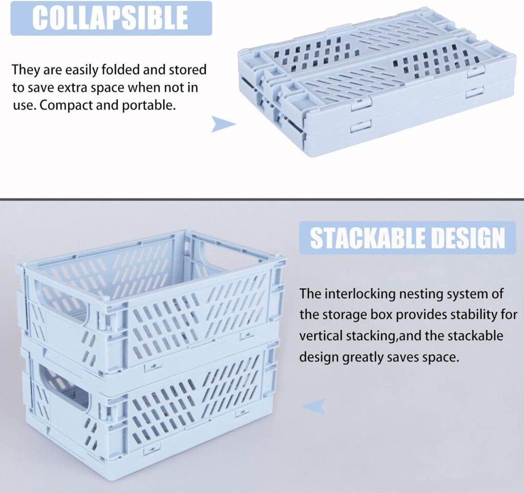 2-Pack Mini Foldable Plastic Baskets for Organizing and Storage, Collapsible Storage Crate for Home Kitchen Bedroom Bathroom Office (5.9x3.8x2.2, Blue)