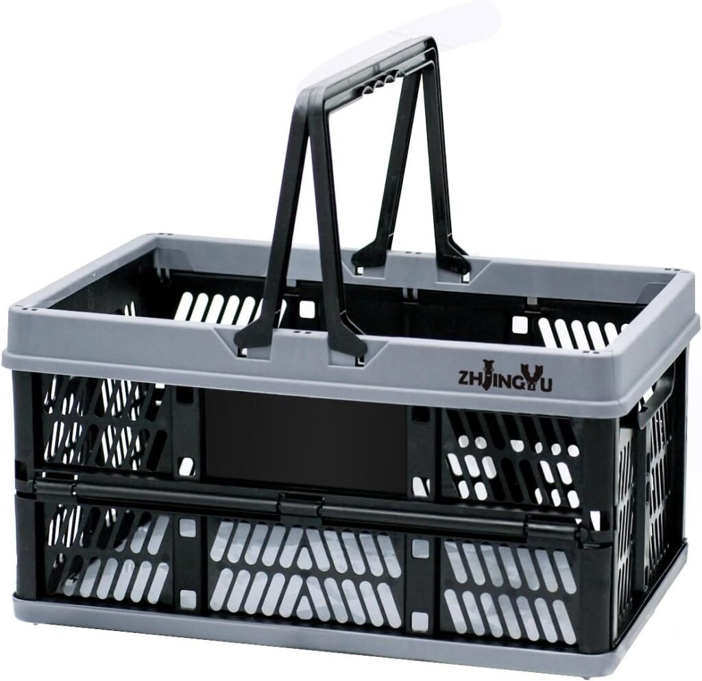 collapsible crates for storage,plastic baskets for organizing,collapsible shopping basket,20L foldable crate with Handles,car storage crate,crate for Kitchen,Bathroom,Medicine,Milk (Black, M)