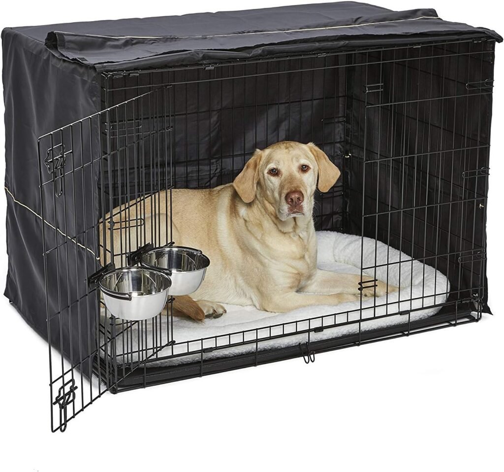 MidWest Homes for Pets iCrate Dog Crate Starter Kit 42-Inch Ideal for Large Dog Breeds (weighing 71 - 90 Pounds) Includes Crate With Cover, Pet Bed, 2 Dog Bowls