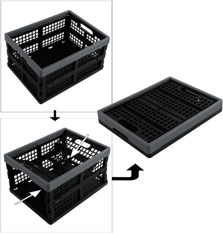 3-Pack 15 L Plastic Collapsible Crate, Folding Storage Baskets, Black