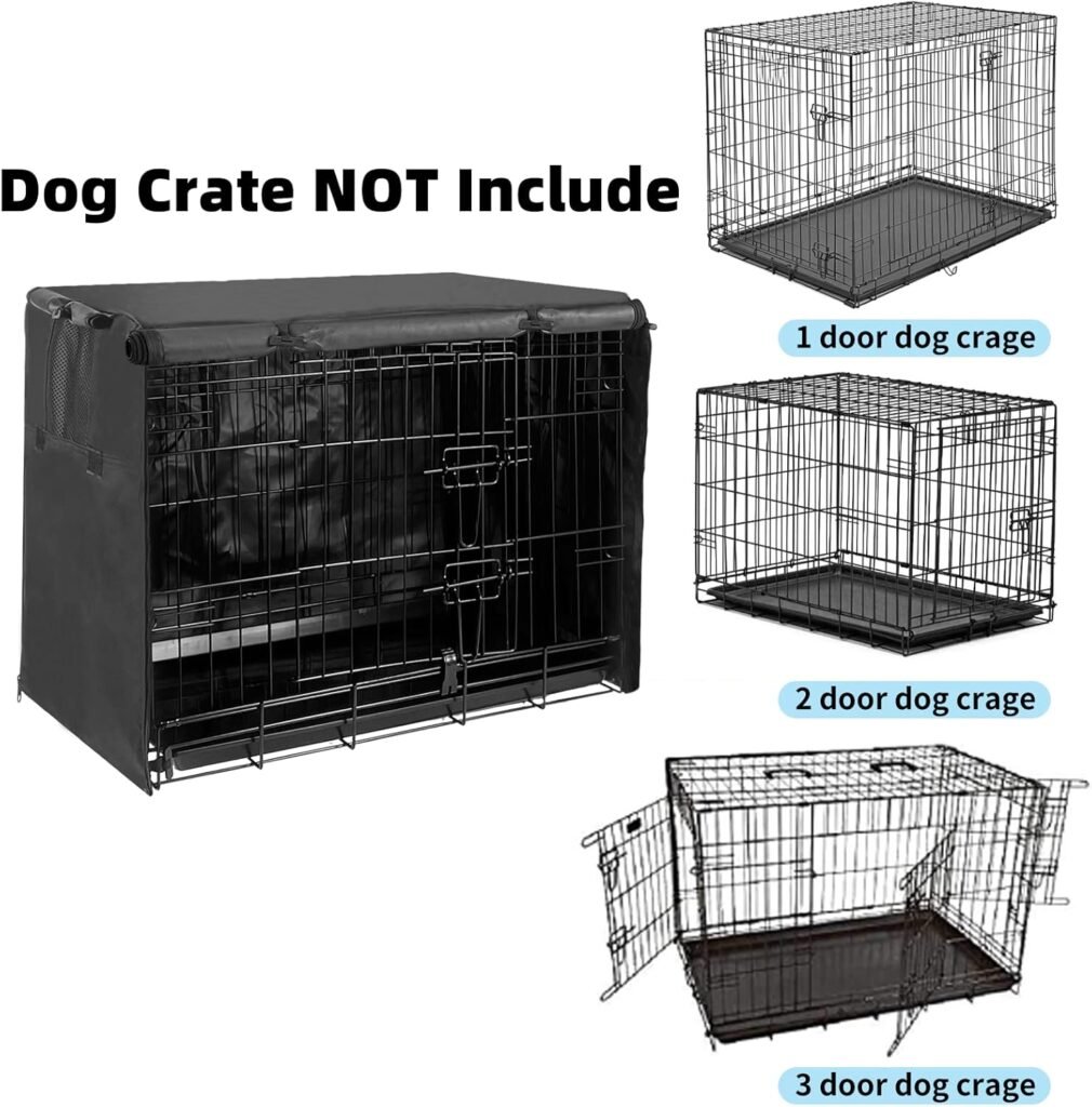 42 Inch Dog Crate Cover Dog Kennel Cover, Large XL Dog Crate for Large Dogs Wire Dog Cage with1 2 3 Doors, Waterproof 600D Oxford Fabric Indoor/Outdoor Black