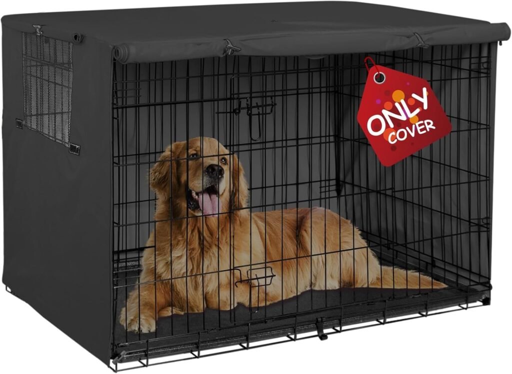 Explore Land 48 inches Dog Crate Cover - Durable Polyester Pet Kennel Cover Universal Fit for Wire Dog Crate (Black)