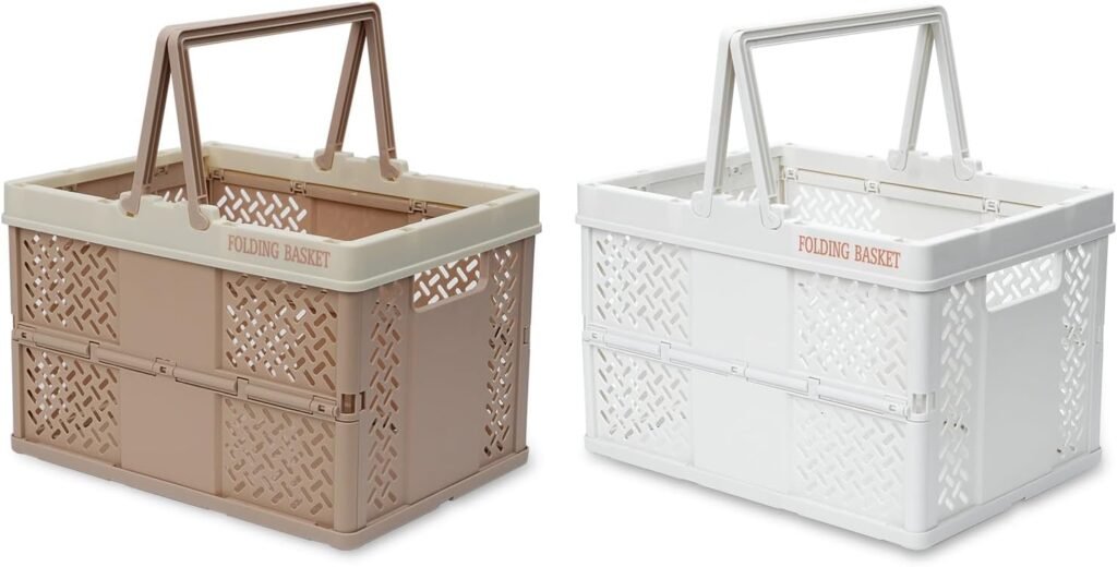 TRZZ 4-Pack Small Plastic Storage Basket with Handles, Collapsible Hanging Basket for Organizing, Pastel Storage Crates for Home, Kitchen, Office, Organizing and Decoration. (9.576.4)