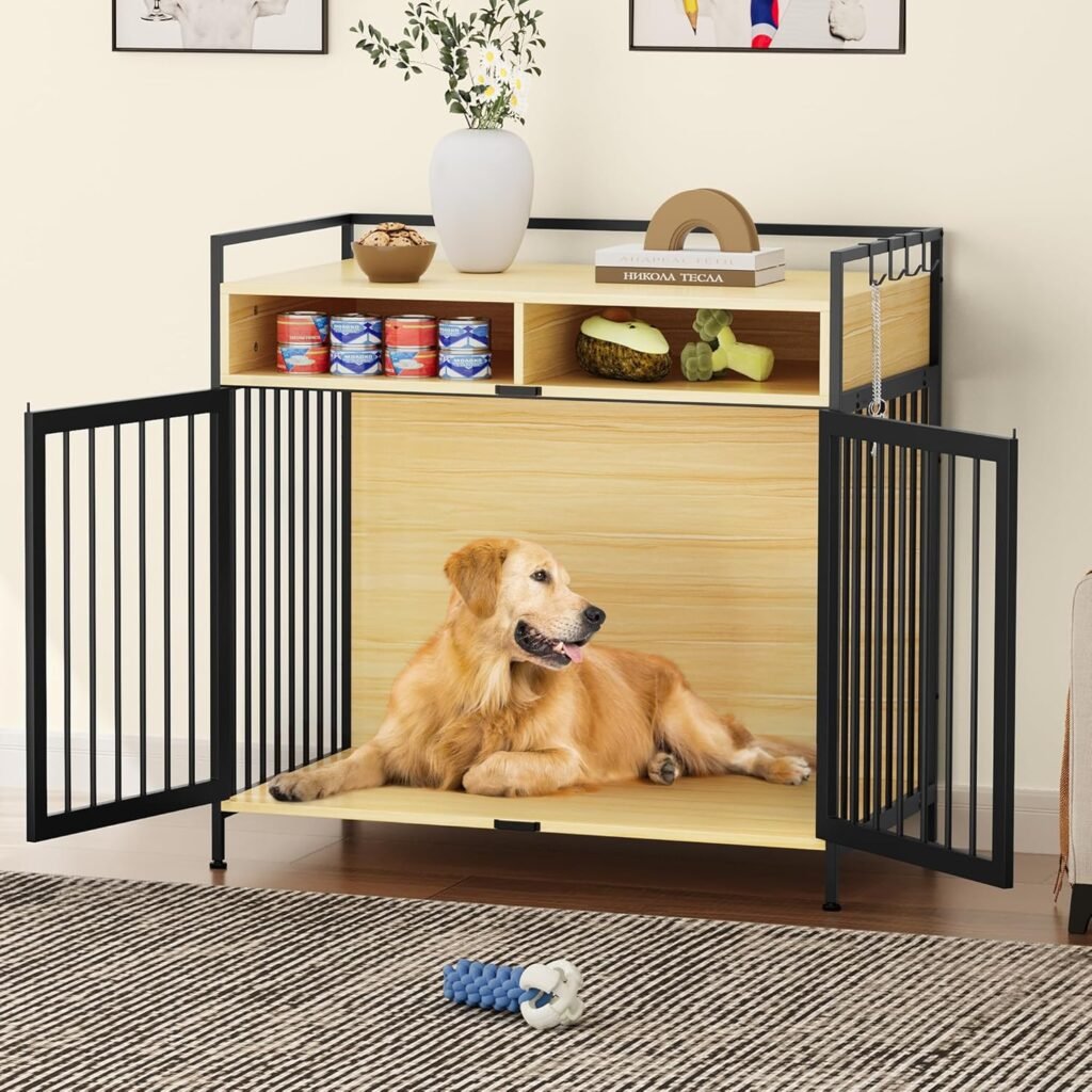 YITAHOME Large Dog Crate, 41 Heavy Duty Dog Kennel with 2 Drawers End Table, Wooden Dog Cage Indoor Dog House Pet Crate Table with Double Doors for Large Medium Small Dogs, Rustic Brown